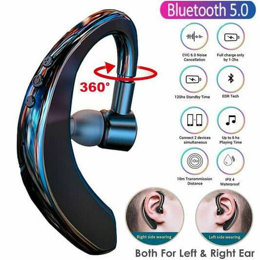 Bluetooth 5.0 Earpiece Driving/Trucker Wireless Headset Earbuds Noise Cancelling Microphone